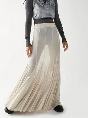 Free People Sheer Pleated Maxi Skirt in Cream